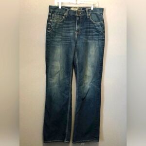 BKE Tyler Men's Jeans 34L (Fits 34x33) Blue Distressed Straight Leg Denim